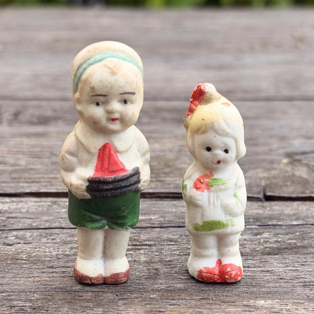 Vintage Bisque Frozen Charlotte Penny Dolls Lot Boy Sailboat Miniature Japan